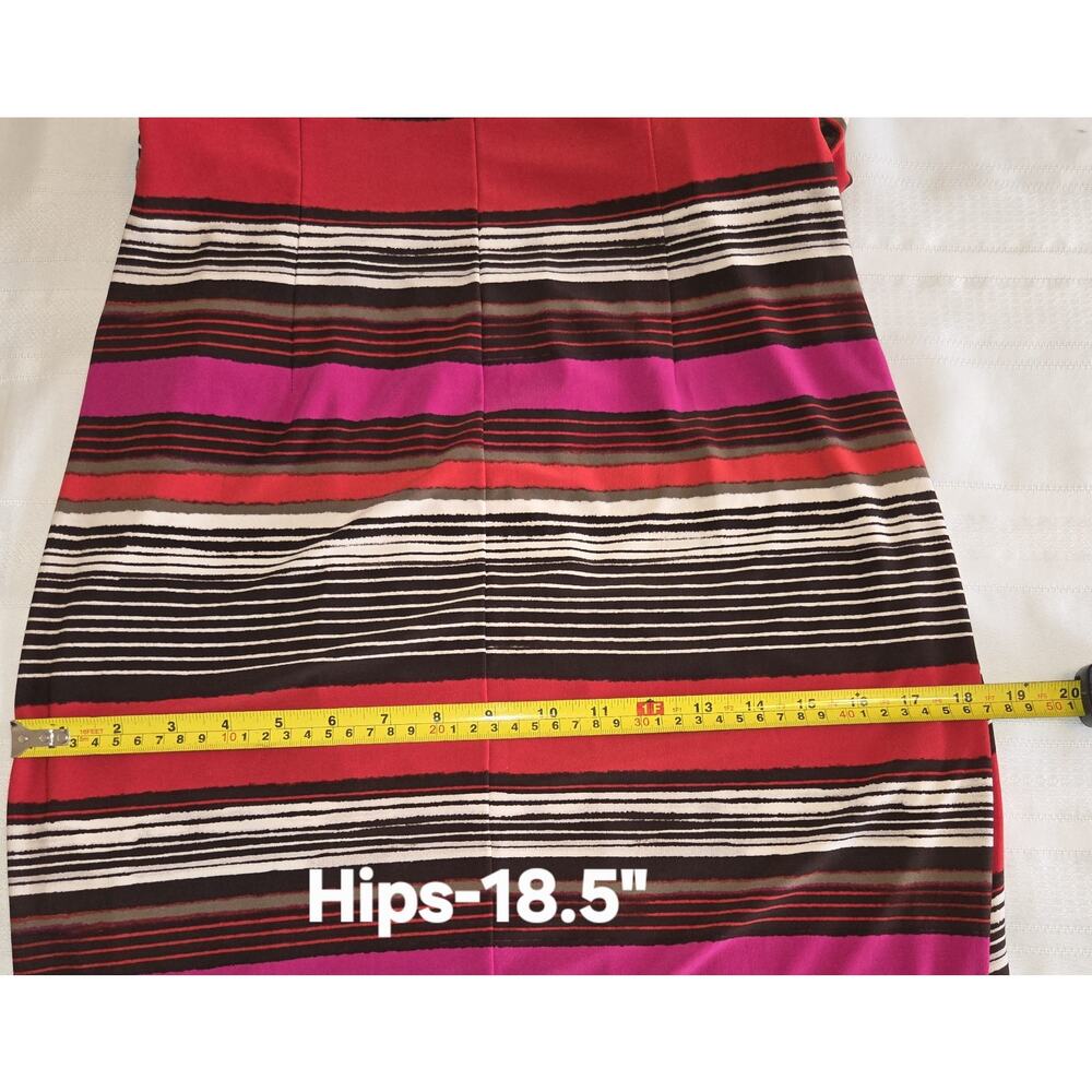 Anne Klein Sheath Dress Womens 6 Striped Draped Cowl Sleeveless Bold Print Party - Picture 15 of 16